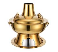 fondue en cuivre, Hotpot traditionnel chinois, marmite à vapeur Shabu vintage, cuiseur de service en cuivre et charbon bois acier inoxydable(Gold,28CM)