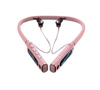 Fone de Ouvido Esportivo Extra Longo com ReproduÃ§Ã0o Bluetooth e Microfone Pendurado no PescoÃ§o para Corrida EstÃreo Tela LCD Rosa