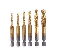 Fongmore 6 pièces Tige hexagonale 1/4 Jeu de forets et tarauds revêtus de titane Filetage métrique HSS M3-M10 Ensemble d'outils de taraudage de vis