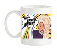 Fonhark Tasse à café inspirée de RuPaul's Drag Race, Happy Birthday Kween! Tasse à café inspirée de la culture pop de la télé-réalité, 325 ml, blanc