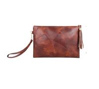 FonHNDG Pochette à main pour femme Sac enveloppe vintage couleur unie for femme, en cuir PU, avec pompon, style décontracté, petit sac de jour(Brown)