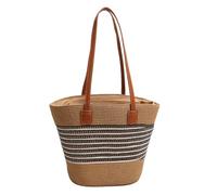 FonHNDG Sac en paille de plage Sac de paille rond grande capacité, sac à main plage tissé la avec bandoulière zippé for femmes(A)