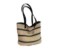 FonHNDG Sac en paille de plage Sacs tissés Vintage en paille et rotin, sacs de plage d'été faits à la main for dames, sac bandoulière grande capacité, voyage fourre-tout(Black)