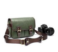 FonHNDG Sacoche pour Appareil Photo Sac for Appareil Photo élégant et Tendance en Cuir PU rétro, Sac à Main étanche bandoulière for Reflex numérique(Retro Green,L)