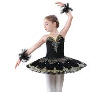 FONLAM Robe de Ballet pour Fille Femmes Justaucorps Danse Ballet Tutu Costume Danseuse Cygne Fleurs Brodées Fille (11-12 Ans, Noir)