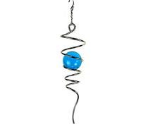 FONMY Boule d'observation en spirale - Spinner à vent décoratif - Queue de 27,9 cm et orbe en verre de 5,1 cm - Décoration de jardin intérieure ou extérieure - Bleu argenté - Hauteur : 33 cm