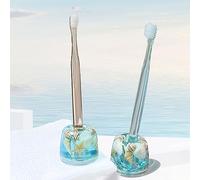FONMY Lot de 2 mini supports de brosse à dents en acrylique avec coquillages naturels faits à la main et organisateur pour salle de bain, plan de travail, cadeau unique et décoration d'intérieur, bleu