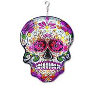 Fonmy Moulin à vent cinétique 3D en métal de qualité à suspendre pour la maison et le jardin 30,5 cm Mandala Daisy Sugar Skull Wind Spinner