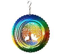 FONMY Moulin à vent en acier inoxydable pour l'intérieur et l'extérieur - Décoration de jardin - 15,2 cm - Multicolore - Arbre de vie