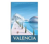 FONNIQ Affiches d'art sur toile vintage Espagne, Valence, ville des arts et des sciences, décoration murale pour chambre à coucher, bureau, cadeaux de fête, 20 x 30 cm