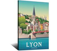 FONNIQ Affiches de voyage vintage de Lyon Capitale Ville Rivière Art sur toile Affiches Peinture Tableaux Art mural Impressions, Décor mural pour Chambre, Décoration de bureau à domicile Cadeaux de