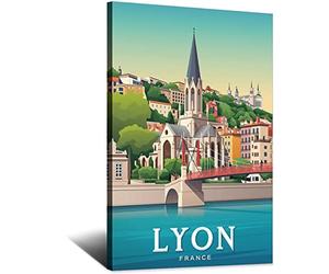 FONNIQ Affiches de voyage vintage de Lyon Capitale Ville Rivière Art sur toile Affiches Peinture Tableaux Art mural Impressions, Décor mural pour Chambre, Décoration de bureau à domicile Cadeaux de
