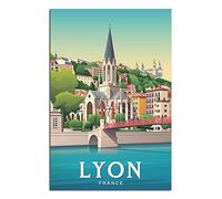 FONNIQ Affiches de voyage vintage de Lyon, France, ville capitale et rivière, toile d'art, peintures, images, affiches murales, impressions, décor mural pour la chambre, décor de bureau, cadeaux de