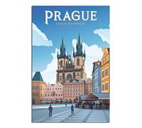 FONNIQ Poster de voyage vintage de Prague tchèque, château d'église, affiches d'art sur toile - impressions d'art mural pour décoration murale pour chambre à coucher, bureau, cadeaux de fête, 20 x 30