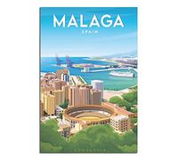 FONNIQ Poster vintage de voyage en Espagne, Malaga, avec arène - Impression sur toile - Décoration murale pour chambre à coucher, bureau - Cadeaux de fête - 20 x 30 cm