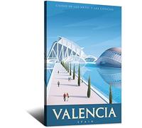 FONNIQ Poster vintage de voyage Espagne, Valence, ville des arts et des sciences, affiches d'art sur toile, impressions d'art mural pour décoration murale pour chambre à coucher, bureau, cadeaux de