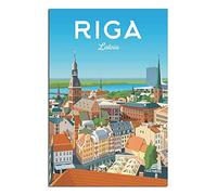 FONNIQ Poster vintage de voyage Lettonie Riga, centre culturel, affiches sur toile - impressions d'art mural pour décoration murale pour chambre à coucher, bureau, cadeaux de fête, 20 x 30 cm