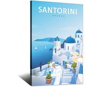FONNIQ Poster vintage sur toile représentant la Grèce Santorin, maisons de ville, décoration murale pour chambre à coucher, bureau, cadeaux de fête, 20 x 30 cm