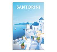 FONNIQ Poster vintage sur toile représentant la Grèce Santorin, maisons de ville, décoration murale pour chambre à coucher, bureau, cadeaux de fête, 30 x 45 cm