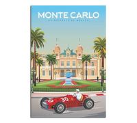 FONNIQ Principauté de Monaco - Affiches de voyage vintage casino - Impressions sur toile - Décoration murale pour chambre à coucher, bureau, cadeaux de fête (20 x 30 cm)