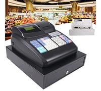 FONOBO Caisse enregistreuse électronique avec Clavier Plat, Caisse enregistreuse Commerciale à 48 Touches avec Tirelire et imprimante Thermique, pour Centre Commercial,Black