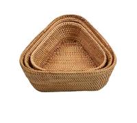 Fonowx 3 Pièces Panier Industriel Triangle Corbeille Panier de Rangement Plateau en Rotin Naturel avec Aspect Champêtre pour Clés Courrier et Petits Objets , SET Bord Fin