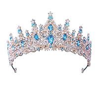 Fonowx Anniversaire Diadème Cristal Couronne de Mariée Princesse Couronne Strass Couronnes de Mariage pour Les Anniversaires, Bleu foncé