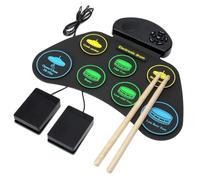 Fonowx Batterie Électronique Portable Kit Batterie Tambour Set Percussion Électrique Pad Numérique en Silicone avec Pédales et Intégrées Haut-parleur Intégré, Version Anglaise