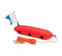 Fonowx Bouée de Surface de Plongée avec Drapeau Marqueur Gonflable Flotteur Visible en Nylon 600D et PVC Conception Légère et Portable Adaptée à Apnée, Drapeau Bleu Et Blanc