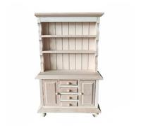 Fonowx Cabinet de Maison de Poupée Miniature Doté d'Étagère Ouverte Quatre Tiroirs Deux Armoires Latérales Construction en Bois Convenant aux Maquettistes Décoration Bureau, Bois Naturel