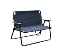 Fonowx Canapé Double Place Chaise Pliante de Plein Air Fauteuil de Plage Banc de Campement Accoudoirs en Bois Armature Acier Carbone Siège Large Confort, Noir, Chaise Simple