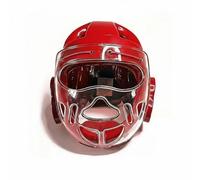 Fonowx Casque de Protection Karate Casque de Protection Arts Martiaux Mousse NBR Coque PU Face Transparente Excellente Circulation d'air Réglable Adapté aux Compétitions Adultes Enfants, Rouge, M