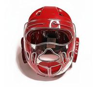 Fonowx Casque de Protection Karate Casque de Protection Arts Martiaux Mousse NBR Coque PU Face Transparente Excellente Circulation d'air Réglable Adapté aux Compétitions Adultes Enfants, Rouge, XL