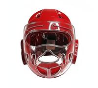 Fonowx Casque de Protection Karate Casque de Protection Arts Martiaux Mousse NBR Coque PU Face Transparente Excellente Circulation d'air Réglable Adapté aux Compétitions Adultes Enfants, Rouge, L