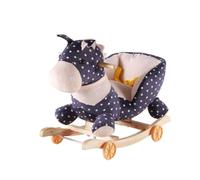 Fonowx Cheval à Bascule Enfant Cheval Jouet à Bascule Jouet à roulettes Poussette à Tirer Siège Rembourré Dossier Bois Peluche Populier Conversion Facile, Bleu, 60 28 50CM