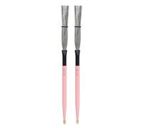 Fonowx Drum Brush Brosse Tambour Batterie Combinée Pointe Goutte et Brosse Métal Résistante Matériaux Érable et Acier pour Douces, Rose