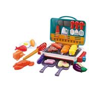 Fonowx Ensemble de Cuisine Barbecue Portable avec Fumée Simulée et Sons pour Enfants avec Pince Ustensiles et Repas Factices Complets Convient pour Jeu Collectif et Apprentissage, Vert