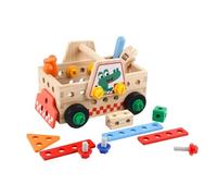 Fonowx Ensemble D'outils en Bois pour Enfants, Camion, Jouets de Construction, établi à Outils Interactif en Bois pour Un Cadeau d'anniversaire.