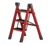 Fonowx Escabeau Pliant Échelle Tabouret Marchepied Plateforme Antidérapante en Acier au Carbone Double Usage Accès en Hauteur et Étagère Décorative Adapté au Appartement, Rouge, Trois Marches