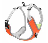 Fonowx Harnais Ajustable Chien Harnais Antitraction Gilet Baudrier avec Sangle Haute Résistance Boucle en Maille Respirante Polyester Doux Rembourré Bandes, Orange, L