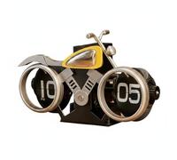 Fonowx Horloge Rétro Horloge de Bureau Horloge à Volets Pendule Décorative Précision de l'Heure avec Noyau Silencieux Style Industriel Raffiné Adaptée au Bureau Bibliothèque Maison, Argent Et Jaune