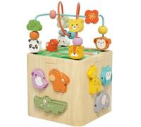 Fonowx Jouet Éducatif Enfant Cube d'Activité Labyrinthe de Perles Engrenages Formes Bois Attractif et Compact pour Activités Manuelles Adapté aux Salles de Jeux Crèches Classes