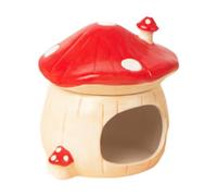 Fonowx Maison Hamster Céramique Abri Bol Nourriture Refuge Décoratif Champignon Céramique Résistante pour Hamsters Décor, Rouge