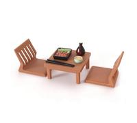 Fonowx Miniature Table Décor Scène Repas Japonais Meuble Petit Format Surface Lisse Matériau Bois PLA Résine Plastique Adapté, Modèle De Sushi De Table Et Chaise Japonais Ensemble Quatre