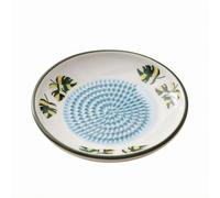 Fonowx Moulin à Ail de Cuisine Plaque Manuelle en Céramique Surface Texturée et Bord Imprimé pour Écraser Ail Gingembre Purée d'Aromates Table Maison, Vert, Blanc Avec Feuilles Vertes Et Bleues