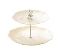 Fonowx Présentoir à Cupcakes En Forme de Lotus, à Deux étages, avec Poignée En Métal. Idéal pour Un Goûter Ou Un Salon, Beige W Silver Bear