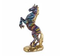 Fonowx Sculpture Cheval Résine Cheval Décor Statuette Ornement Figurine Pose Cabrée Sculpturale Base Dorée Brillante Esthétique Équestre Nordique Touche, Multicolore H0181