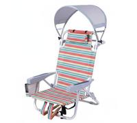 Fonowx Siège de Plage Pliable Appui-tête Multipositions Rétractable Rangement Latéral Convient pour Séjour Extérieur Jardin Piscine, Chaise De Plage Basse Rayures Arc-en-Ciel + Auvent