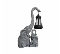 Fonowx Statue Résine Élément Décoratif Éléphant Parent Petit avec Lanterne Extérieur Alimentation Solaire Étanchéité Chemin Maison Parc Jardin Idée Décor Animation, Gris