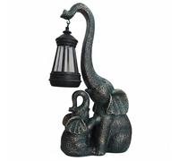 Fonowx Statue Résine Élément Décoratif Éléphant Parent Petit avec Lanterne Extérieur Alimentation Solaire Étanchéité Chemin Maison Parc Jardin Idée Décor Animation, Bronze